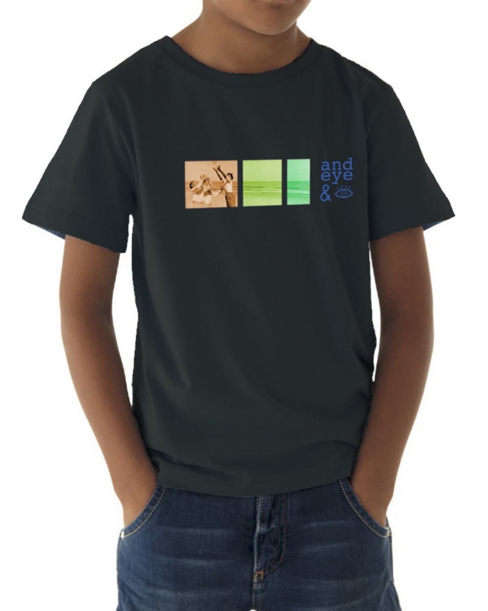 Tee-shirt écologique pour garçon et fille avec image vintage des enfants dans la plage